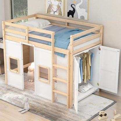 Playhouse Design Twin Size Loft Bed w/Built-in Storage