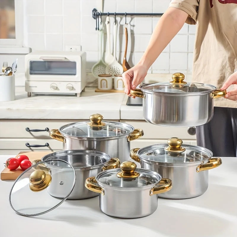 5pc Classic Cookware Set, Stainless Steel Pots and Pans