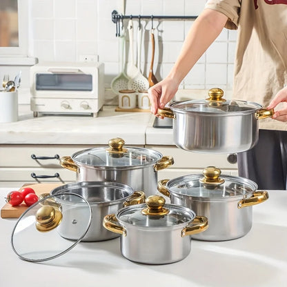 5pc Classic Cookware Set, Stainless Steel Pots and Pans
