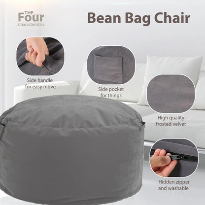 Oversized 3/4FT Bean Bag Chair, Lazy Sofa Foam Filled Couch
