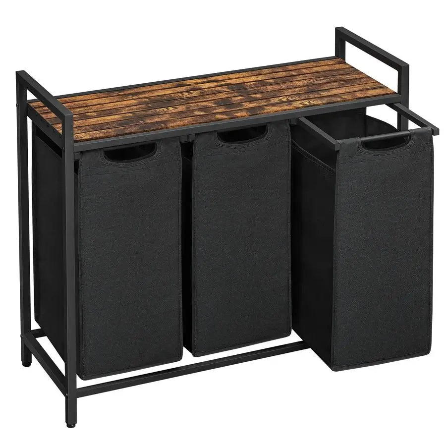 Laundry Sorter with 3 Pull Out Removable Bags, Shelf,