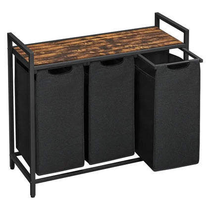 Laundry Sorter with 3 Pull Out Removable Bags, Shelf,