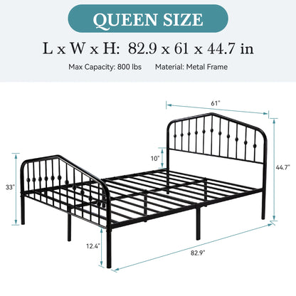 14'' Wrought Iron Bed Frame, Victorian Headboard & Footboard,