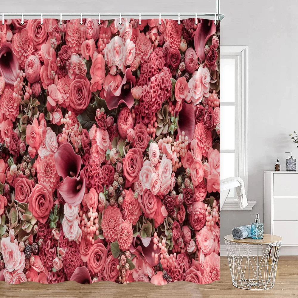 Red Roses Floral Shower Curtain, Romantic Flower