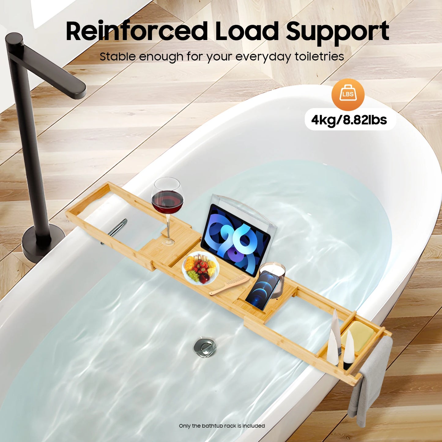 Expandable Bamboo Bathtub Tray 29.5"x42.9" Waterproof Bath Caddy