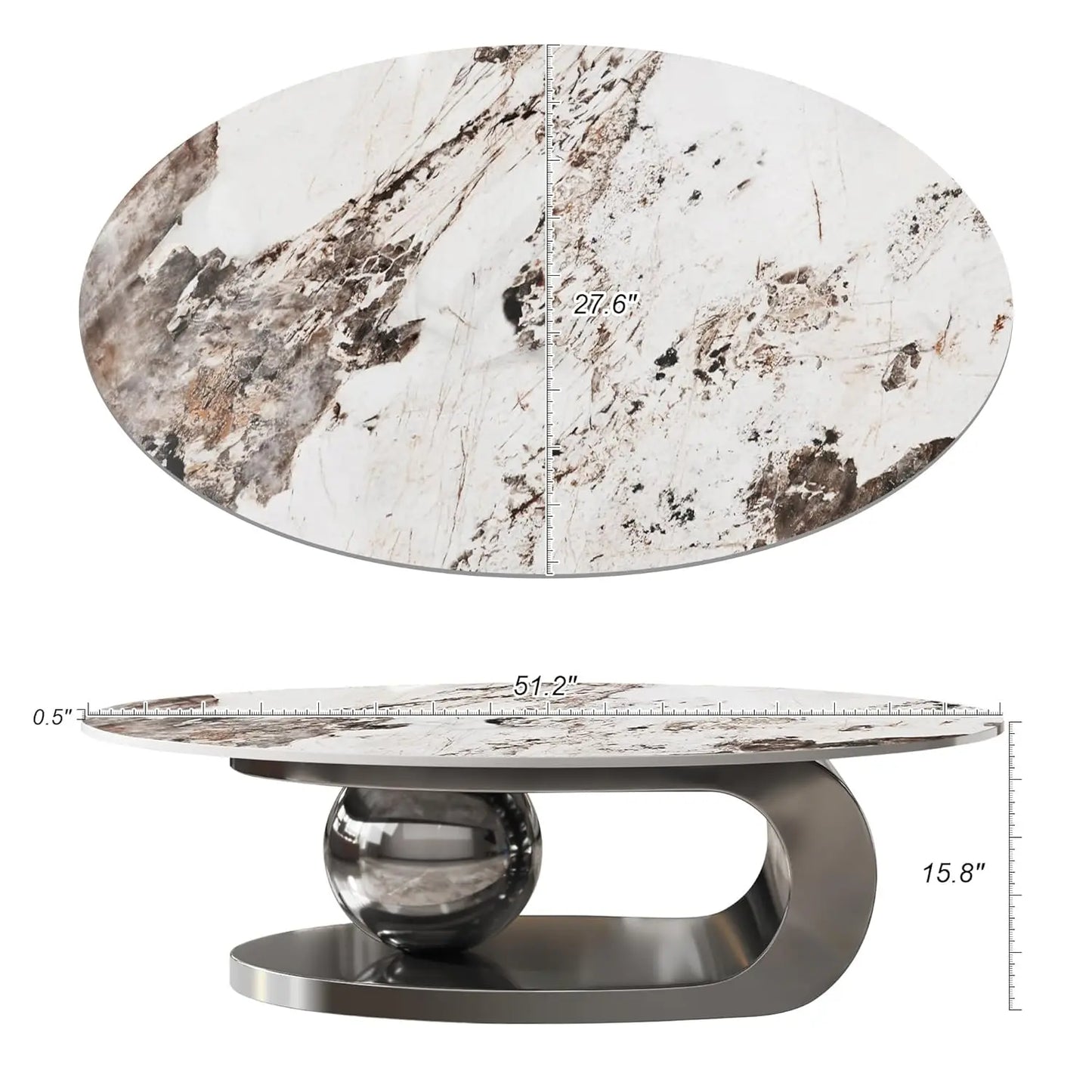 Modern, Oval Living Room Table w/ Faux Marble Top