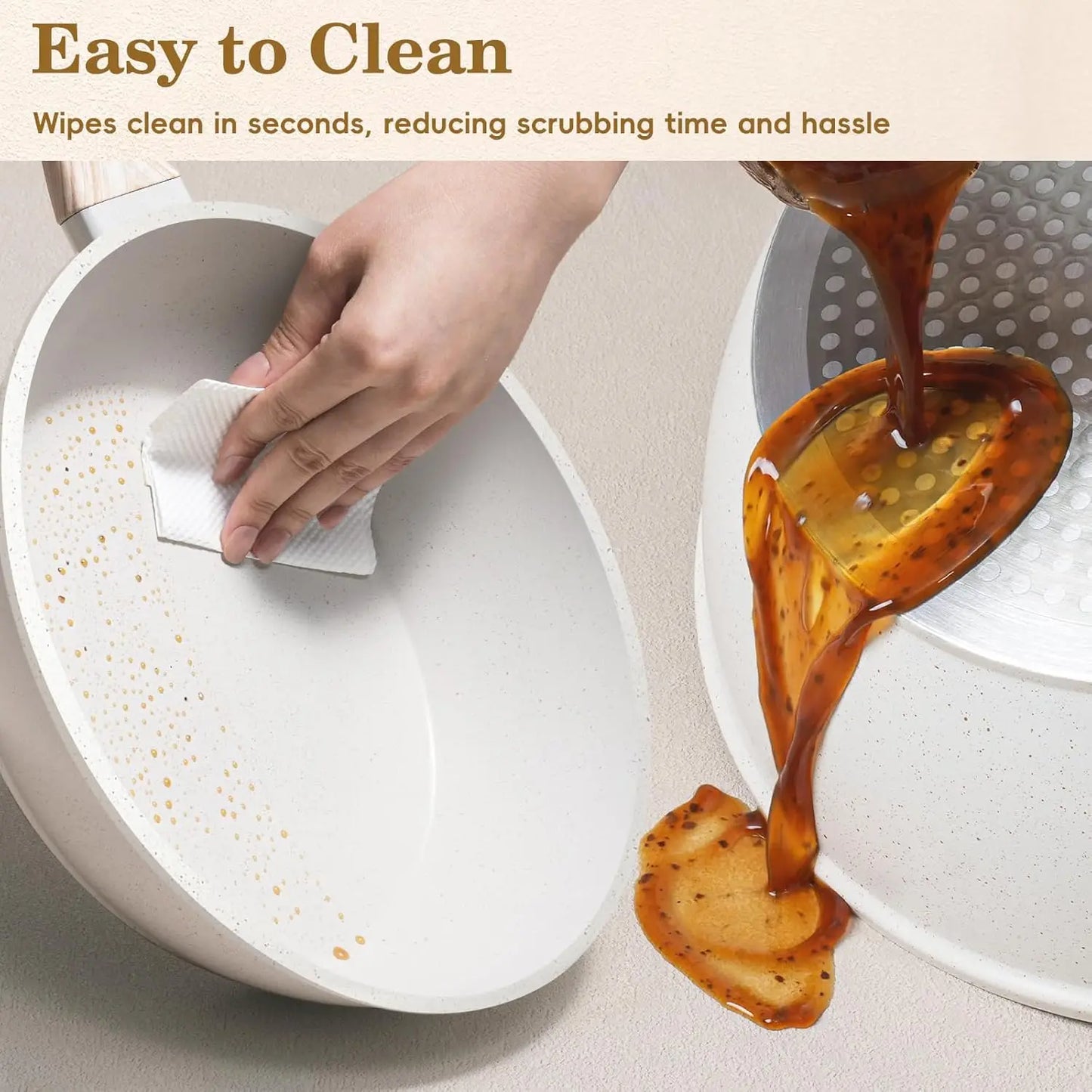 12pc White Granite Induction Pots and Pans, Non-Stick, Non-Toxic Cookware