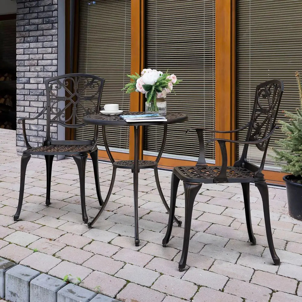 3 Piece Outdoor Bistro Set, Cast Aluminum Table and Chairs