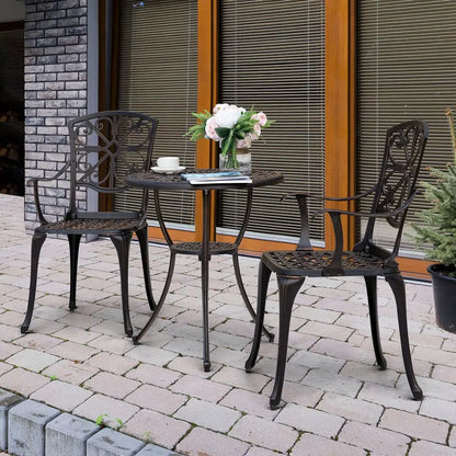 3 Piece Outdoor Bistro Set, Cast Aluminum Table and Chairs