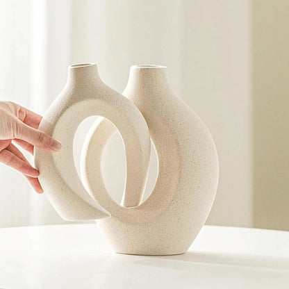 Snuggle Hollow Ceramic Vase Set of 2, Nordic Modern Boho