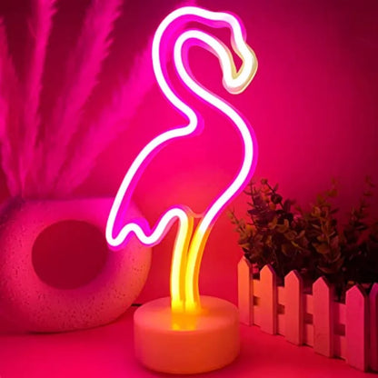 Flamingo LED Neon Night Light w/Pedestal, USB/Battery Operation