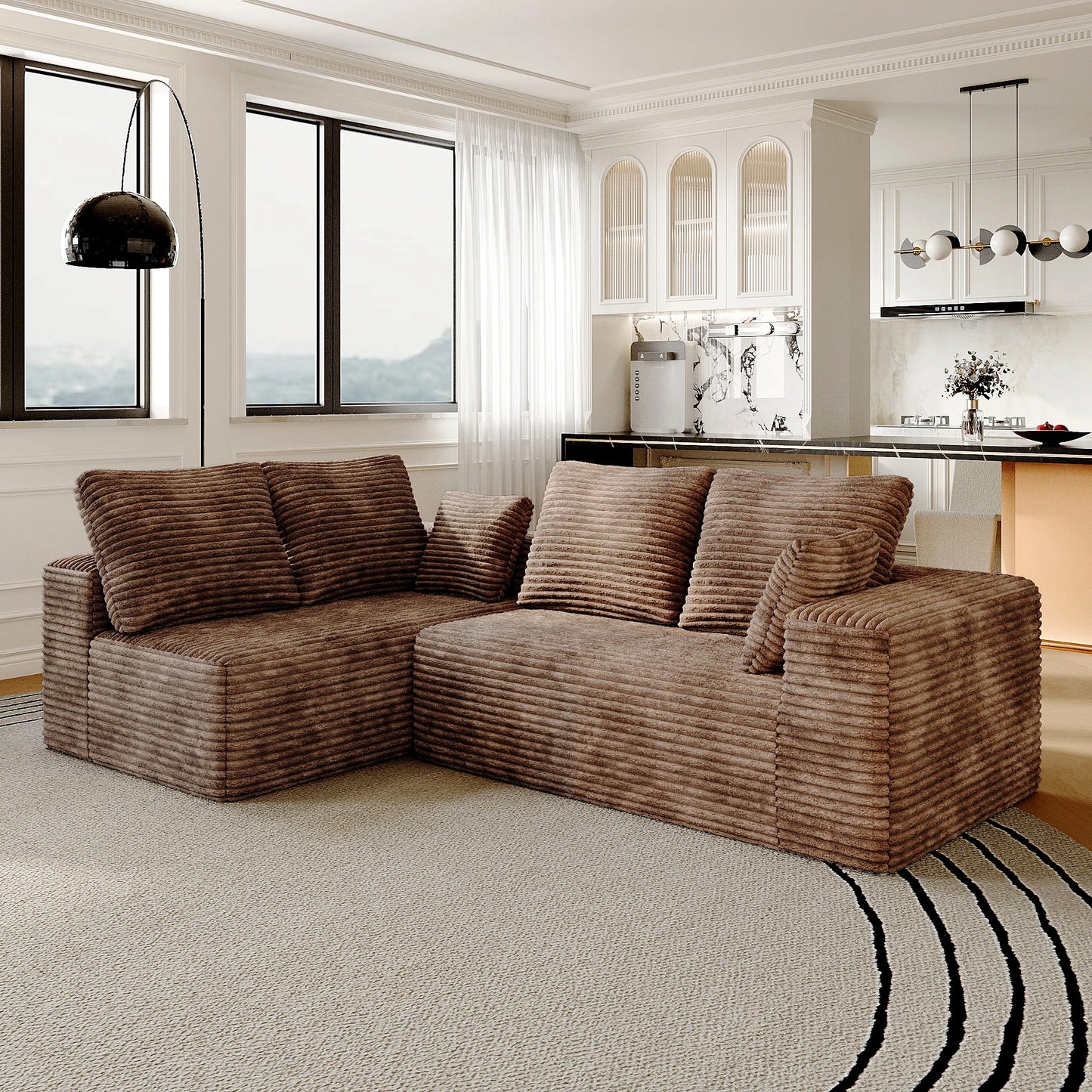 Modern 104" Boneless Sectional Couch w/L-Shape Chaise, Deep Seat