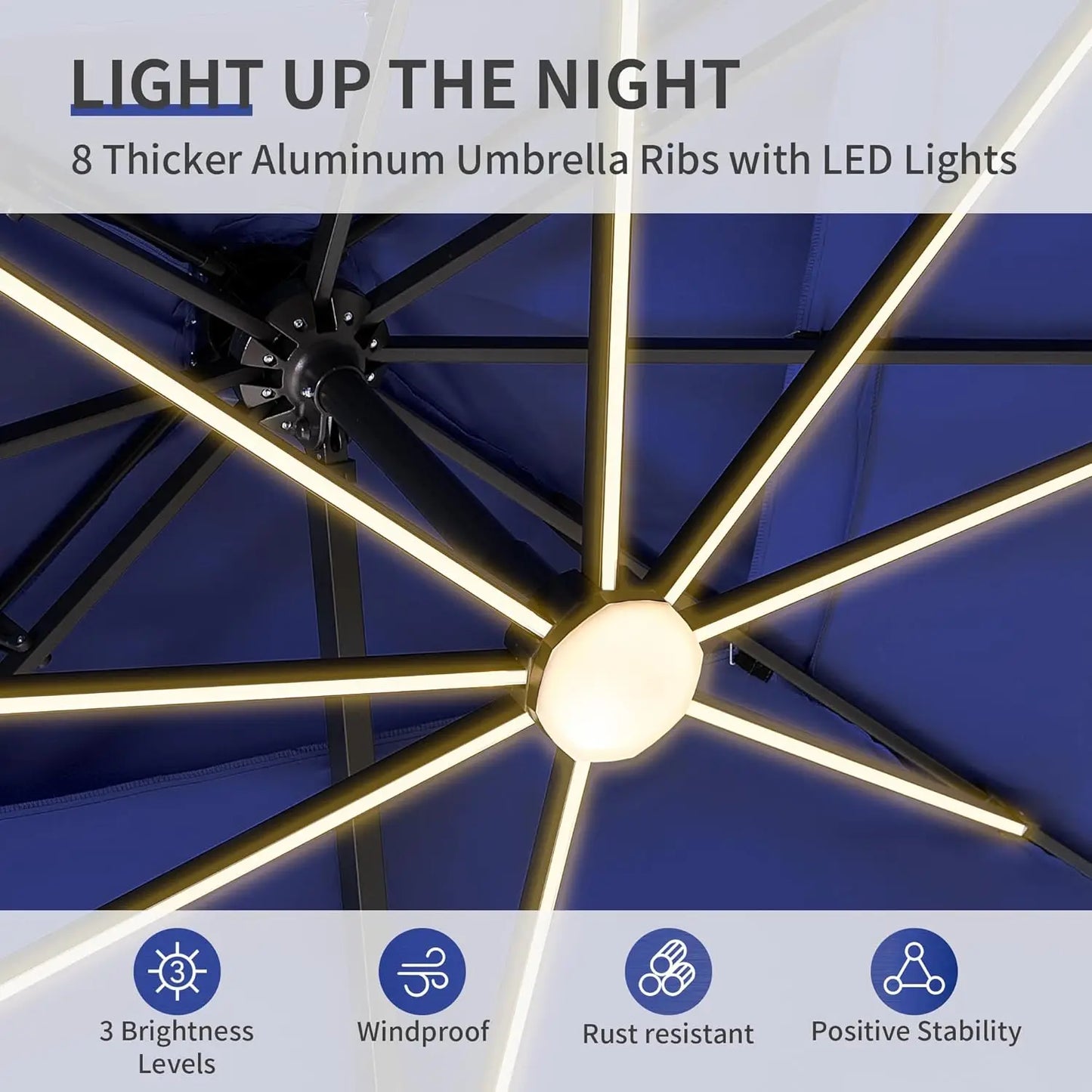 10'x13' Cantilever Patio Umbrella w/Led Lights, Heavy Duty