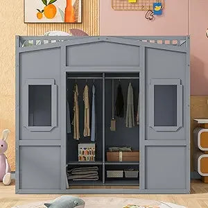 Playhouse Design Twin Size Loft Bed w/Built-in Storage