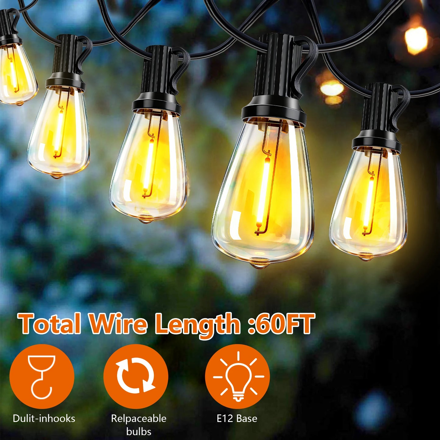100' Solar Outdoor String Patio Lights, Shatterproof, Remote