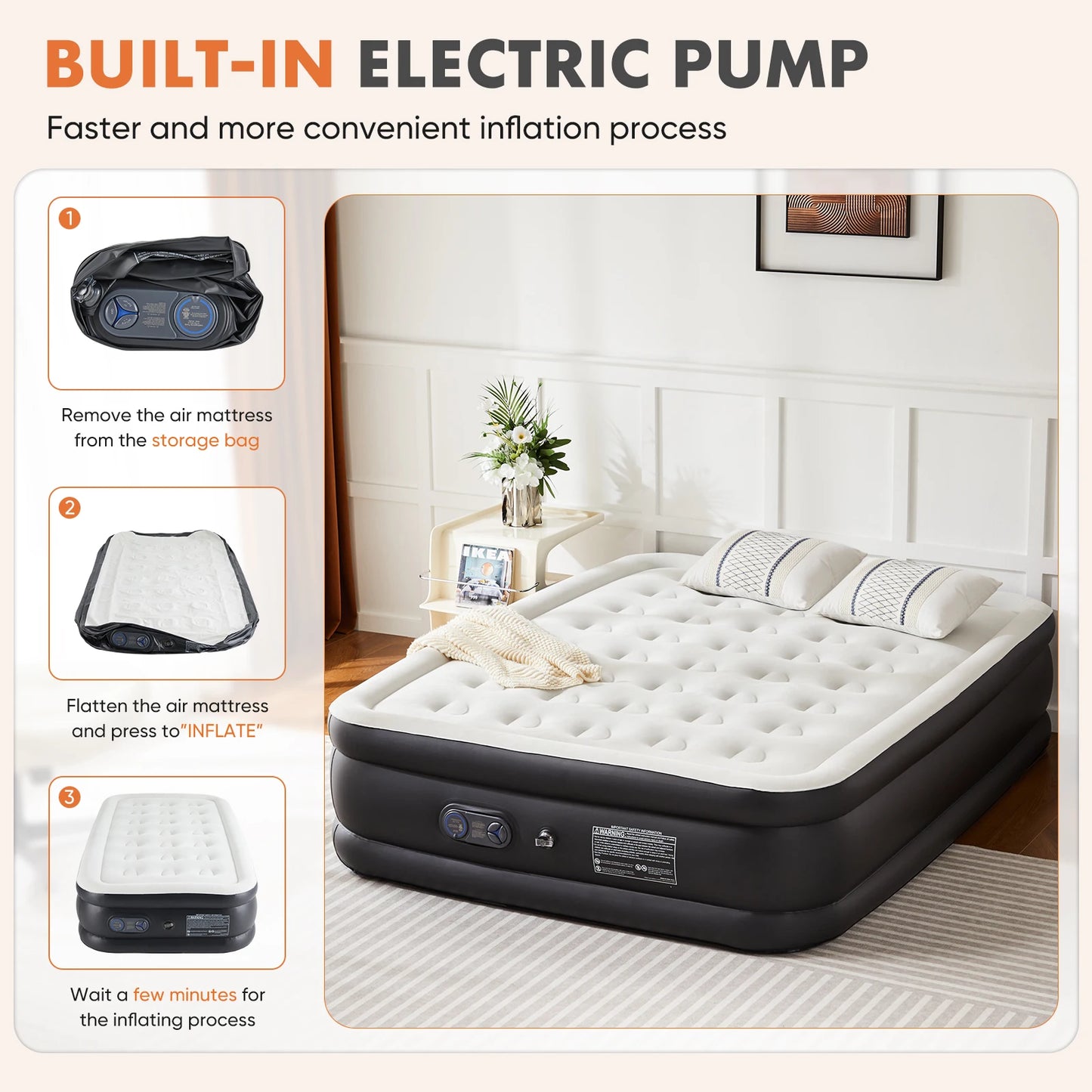 Queen, Twin Double Height Blow-up Air Mattress, Non-Slip Bottom, 660lb