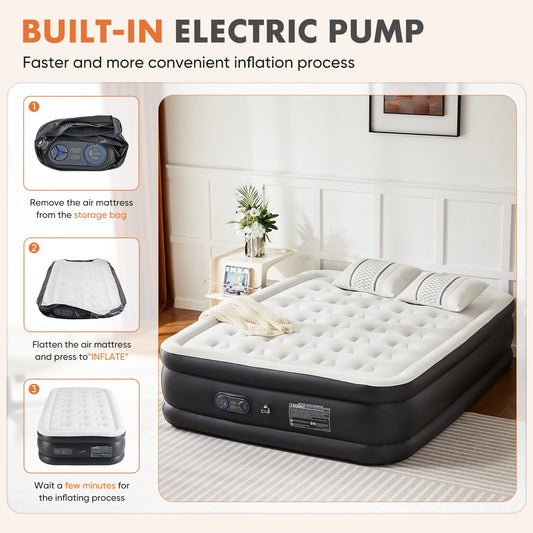 Queen, Twin Double Height Blow-up Air Mattress, Non-Slip Bottom, 660lb