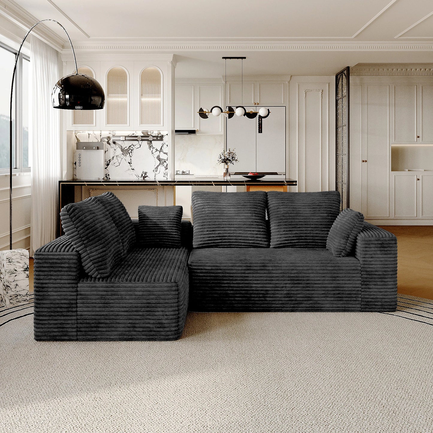 Modern 104" Boneless Sectional Couch w/L-Shape Chaise, Deep Seat