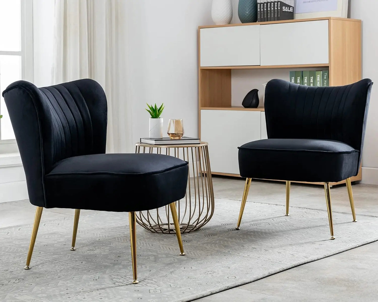 Set (2) Comfy Mid Century Velvet Accent Chair, Armless