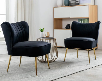 Set (2) Comfy Mid Century Velvet Accent Chair, Armless