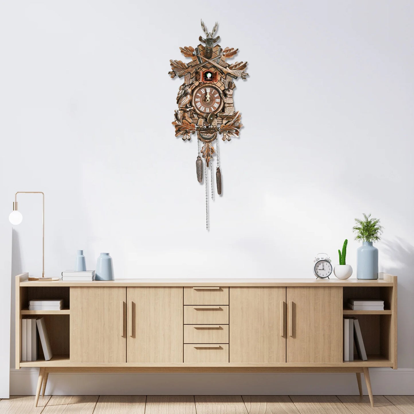 Forest Nordic Style Retro Cuckoo Clock w/Bird
