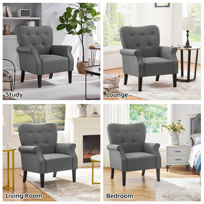 (2) Upholstered Mid Century Accent Chair w/Sturdy Wood Legs, High Back