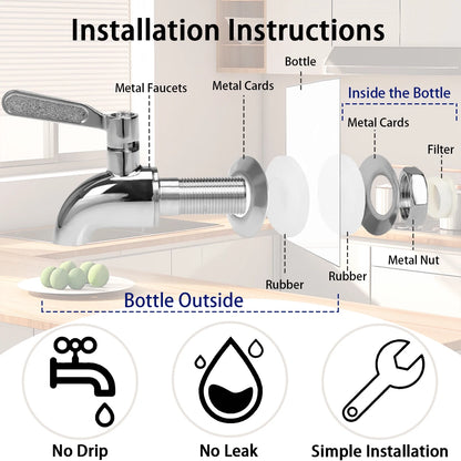 2pk 1gl Drink Dispenser, Glass w/Stand, Stainless Steel Faucet
