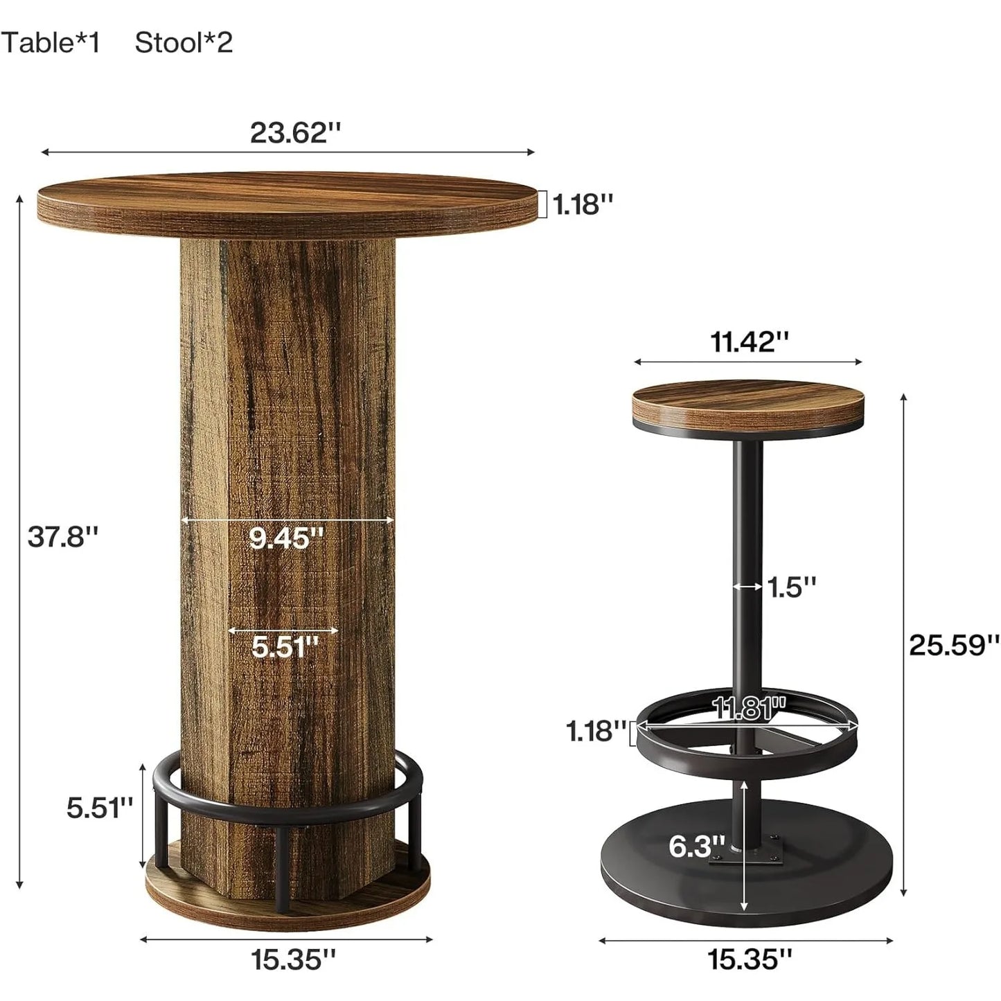 Round Bar Table, Bistro Set with 2 barstools