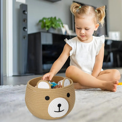 Cotton Rope Baby Basket with Bear Design