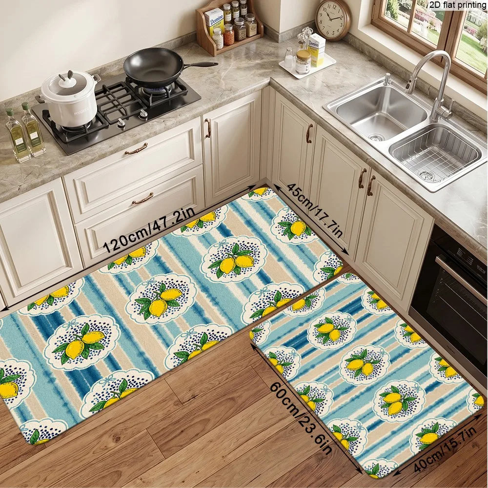 Fresh Lemon Stripe Print, Non-Slip and Water-Absorbent Foot Mat