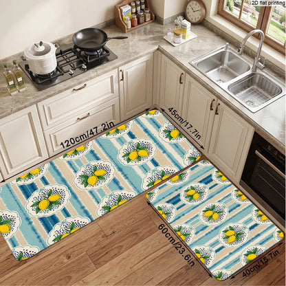 Fresh Lemon Stripe Print, Non-Slip and Water-Absorbent Foot Mat