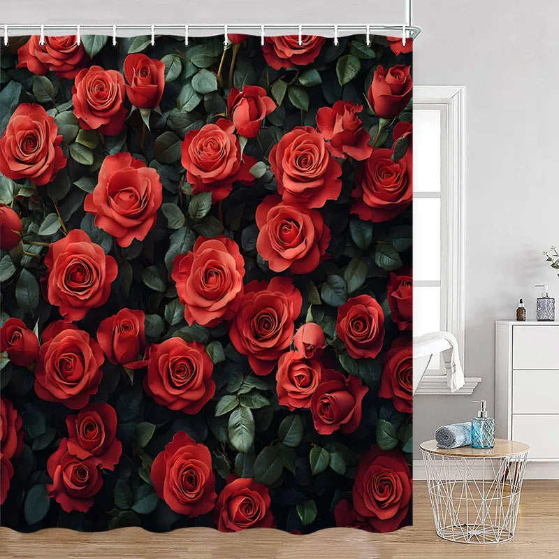 Red Roses Floral Shower Curtain, Romantic Flower