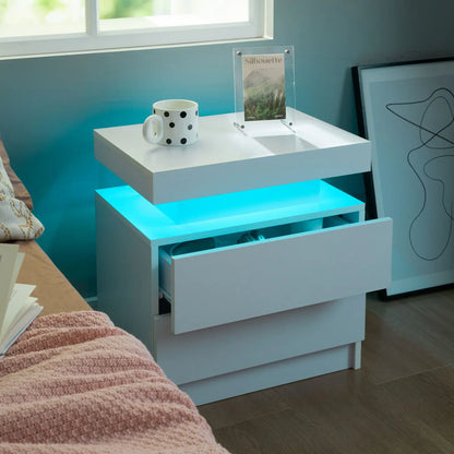 Set (2) LED Bedside Nightstand with 2 Drawers