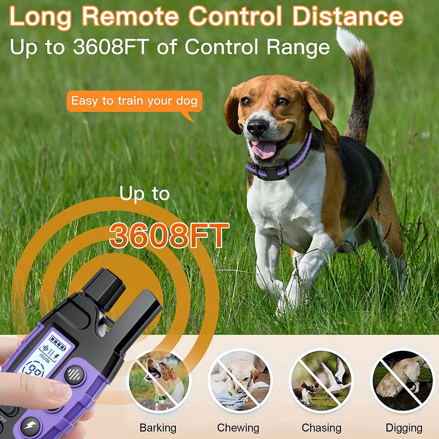 3300' Waterproof Dog Training Collar for 5-120lbs w/Remote Control