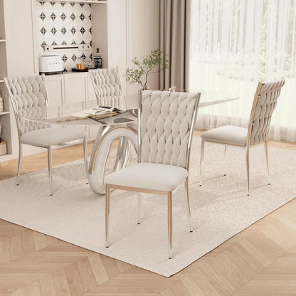Set (4) Modern Velvet Upholstered Dining Chairs w/Gold Metal Legs