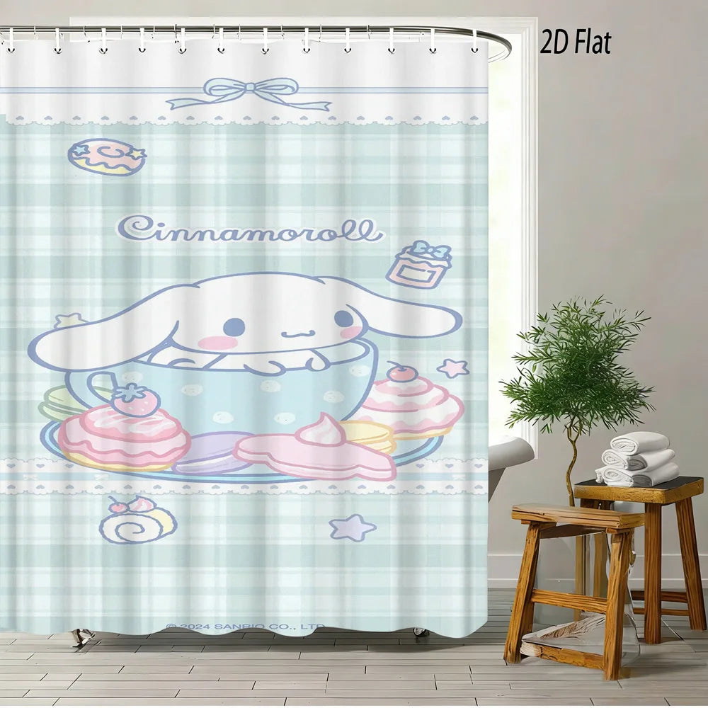 Hello Kitty Pattern Shower Curtain with 12 Hooks