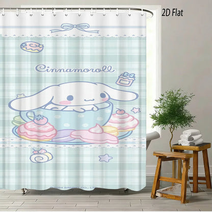 Hello Kitty Pattern Shower Curtain with 12 Hooks