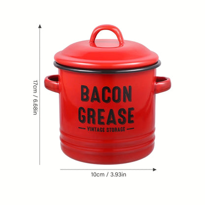 1pc Large Enamel Grease Container W/Lid,
