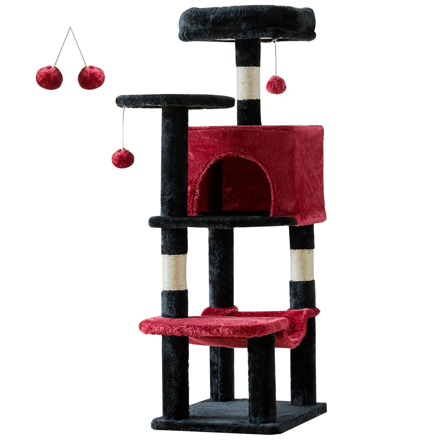 44" Stable Multi-Cat Climbing Tower, Scratching Posts, Beds
