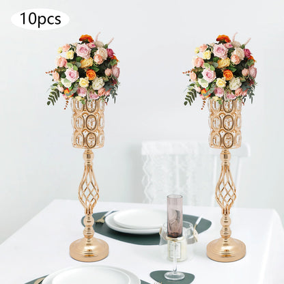 10pc Iron Flower Vases,61cm Gold/Silver Tabletop Vase for Centerpiece