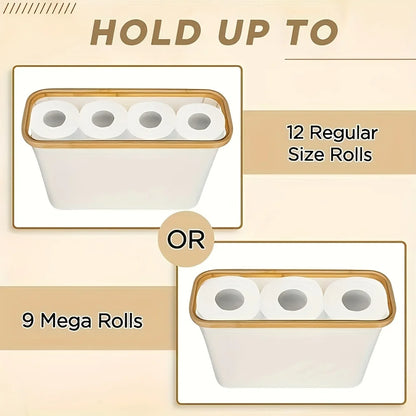 Gray Bamboo 9 Roll Toilet Paper Holder with Lid