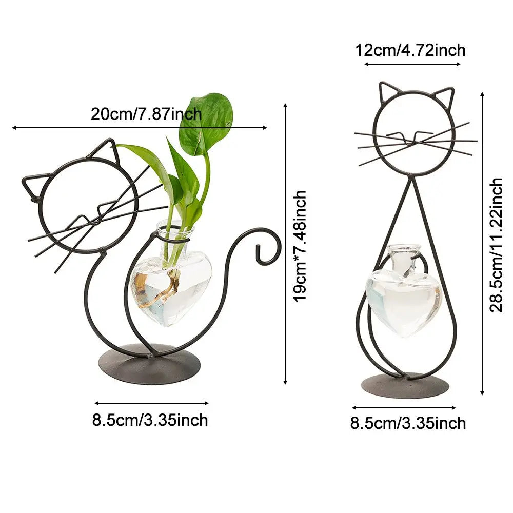 Simple Cat Hydroponic Flower Arrangement Vase, Love Heart Shape Pot