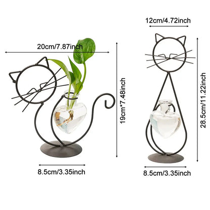 Simple Cat Hydroponic Flower Arrangement Vase, Love Heart Shape Pot