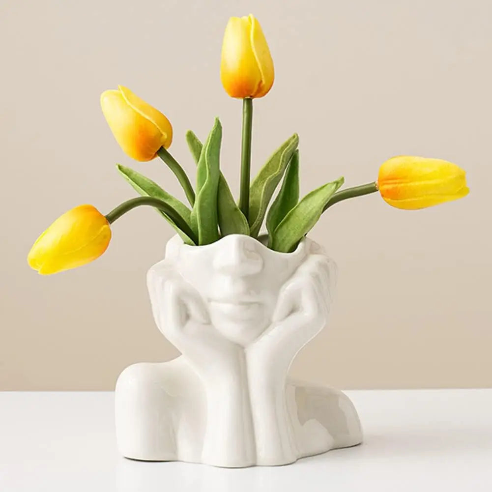 Unique White Flower Ceramic Female Face Vase