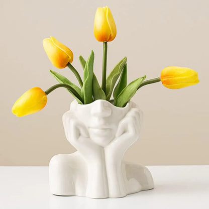 Unique White Flower Ceramic Female Face Vase