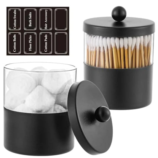 Black Apothecary Jars, Black Qtip Holder