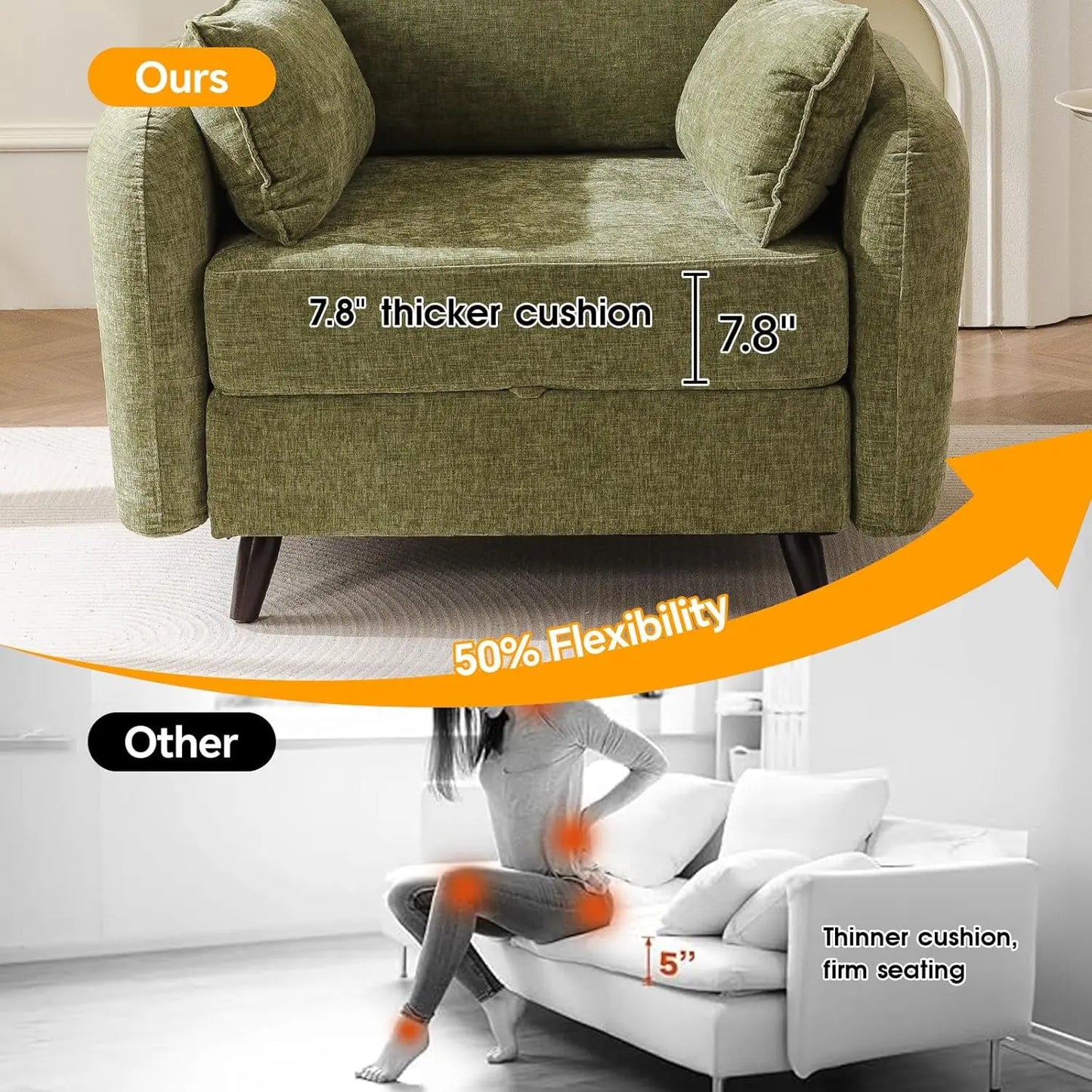 Oversized Deep Seat (24.5") Accent Chair w/Ottoman, Storage