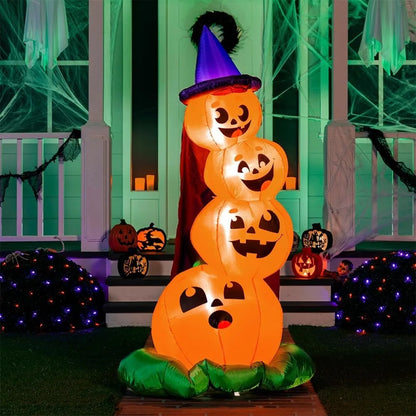 6 FT Inflatable Pumpkins with Witch Hat and Built-in LEDs