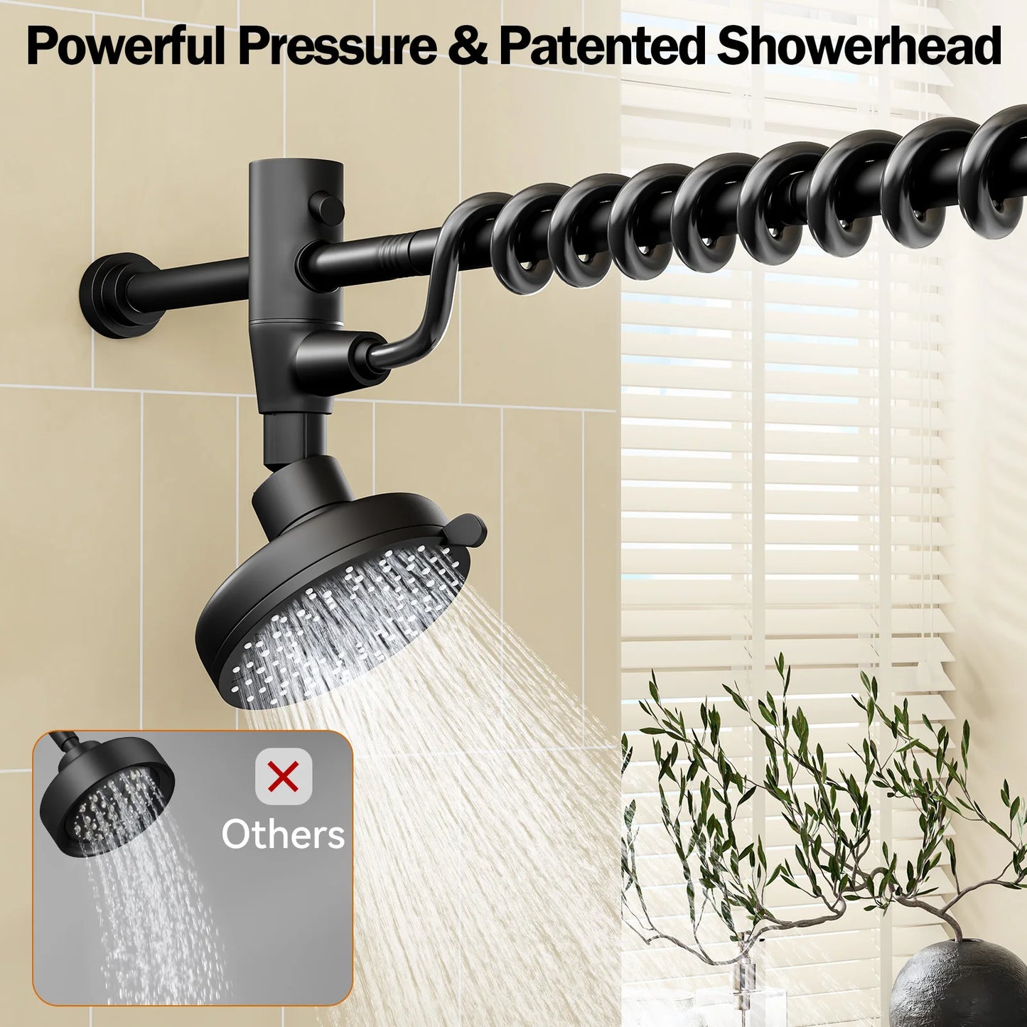 High Pressure Double Shower Head, Adjustable Slider,