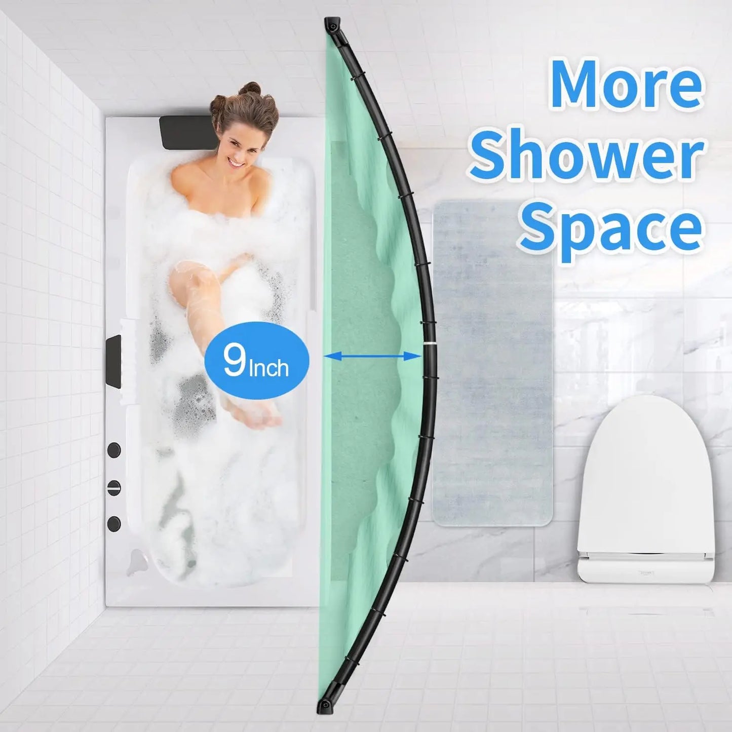 Adjustable Curved Shower Rod, Black Stainless Steel, 48"-72"